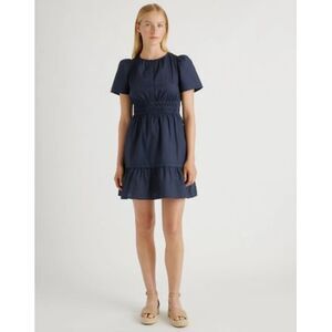 Quince Women's 100% Organic Cotton Tiered Mini Dress Navy Blue XL *DIRTY!*
